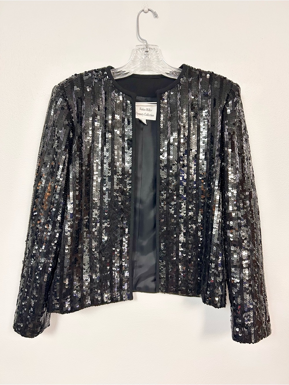 NOLAN MILLER 🪩 Vintage Vtg EUC Dynasty Wool Open Front Sequined Blazer - Size 10